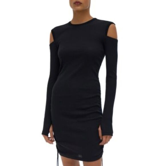 Helmut Lang Ribbed Shoulder Cutout Gothcore Punk Mini Dress Women's Large - Picture 1 of 10